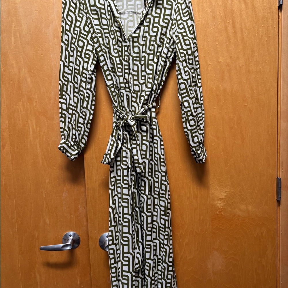 Deluc Green and White Long Sleeve Dress